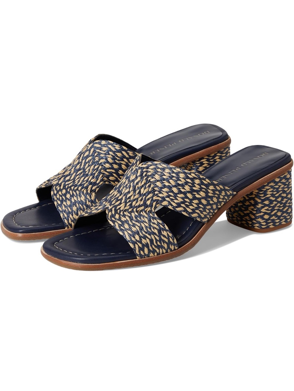 Donald Pliner O’Hara Navy & Cream Raffia Mule Heels